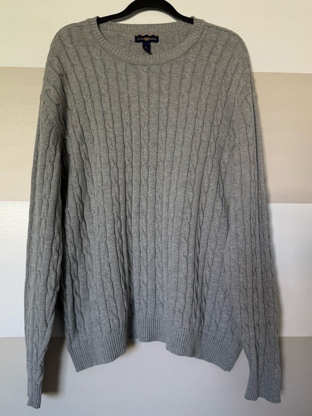 Club Room Gray Cotton Cable Knit Crewneck Sweater Extra Large